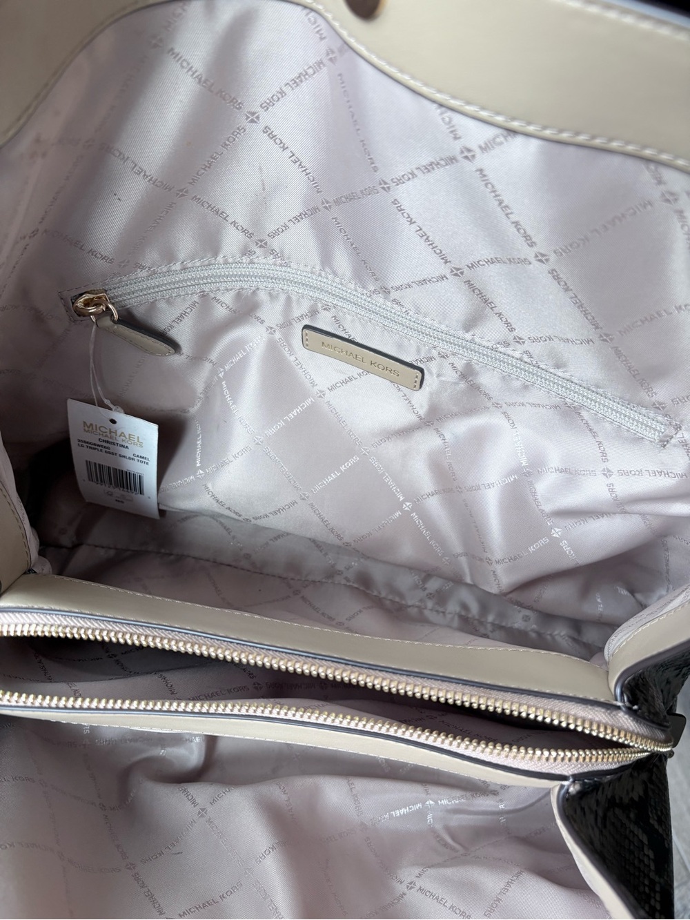 NWT Michael Kors Large Christina Beige Snake-Print Tote Bag - Picture 3 of 7